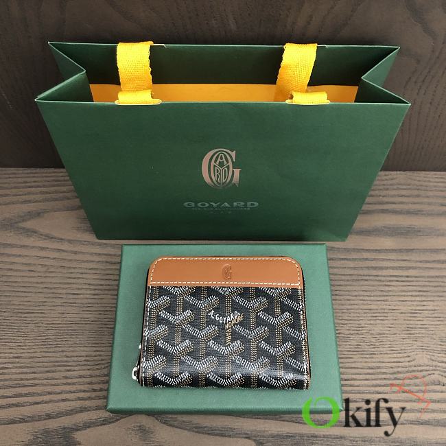 Okify Goyard Black And Brown Zipper Small Wallet 11.5x9.5cm - 1