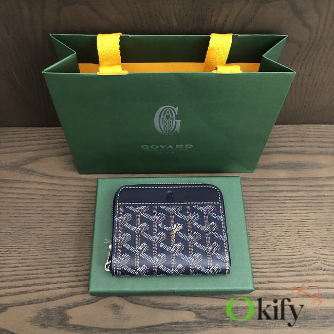 Okify Goyard Dark Blue Zipper Small Wallet 11.5x9.5cm - 1