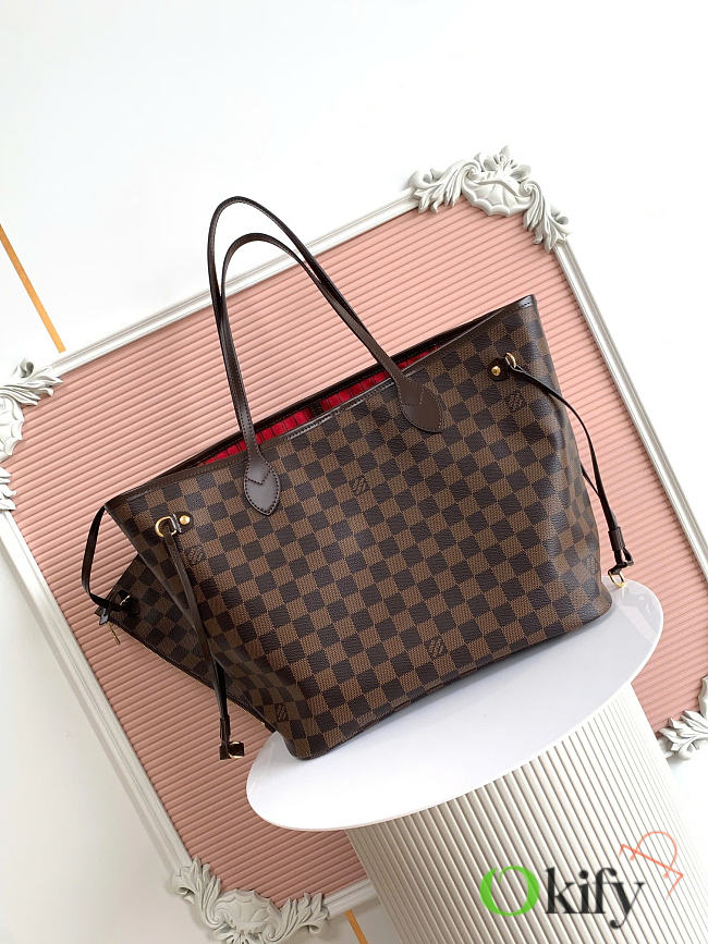 Okify Louis Vuitton Neverfull MM Damier Bag With Red Inside N41358 31x28x14cm - 1