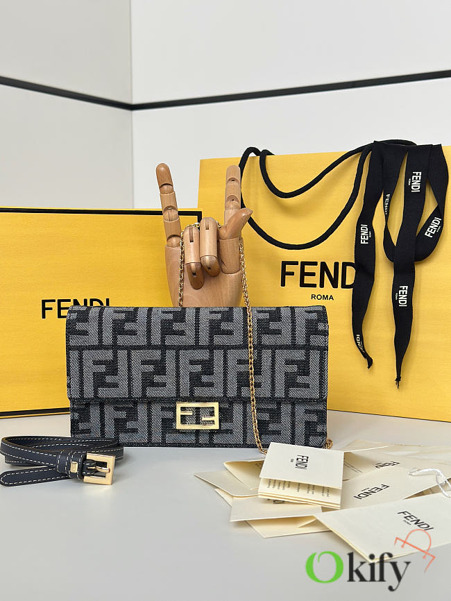 Okify Fendi Baguette Denim Wallet On Chain Bag 21x11.5x5cm - 1
