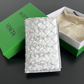 Okify Bottega Veneta Silver Zipper Bi-fold Wallet 14.5x9.5cm