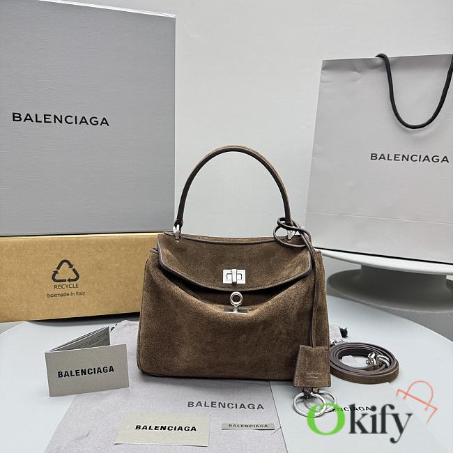 Okify Balenciaga Mini Rodeo Bag Dark Brown Suede 23x10x8cm - 1