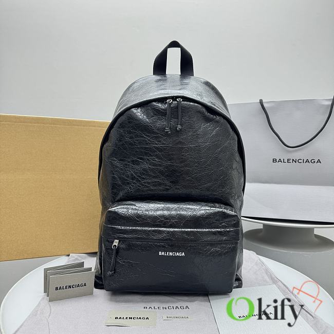 Okify Balenciaga Black Waxed Lambskin Backpack 47x35x20cm - 1