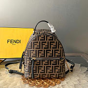 Okify Fendi FF Mini Backpack In Brown Lambskin 22x22x10cm - 1