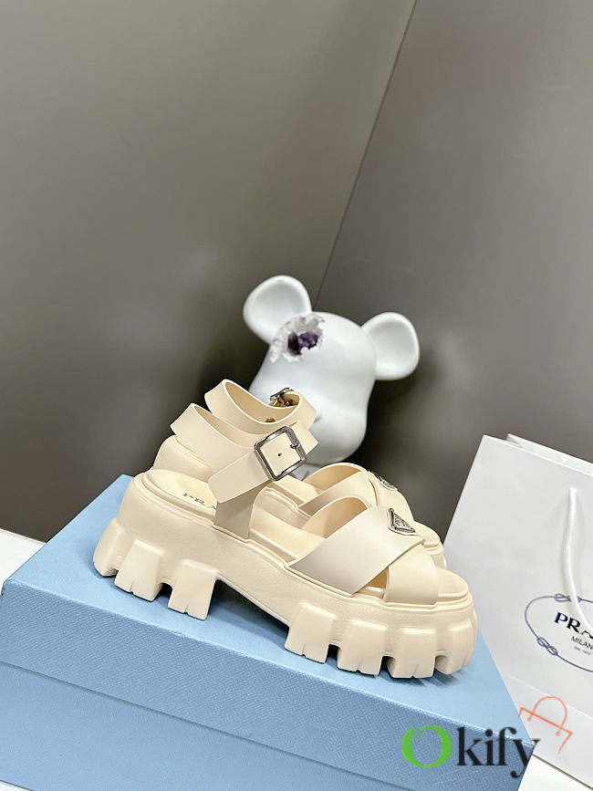 Okify Prada White Cream Rubber Women Sandals 5cm - 1