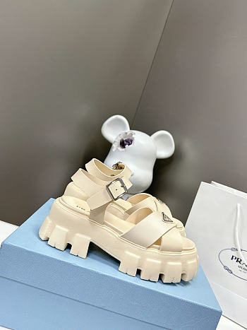 Okify Prada White Cream Rubber Women Sandals 5cm