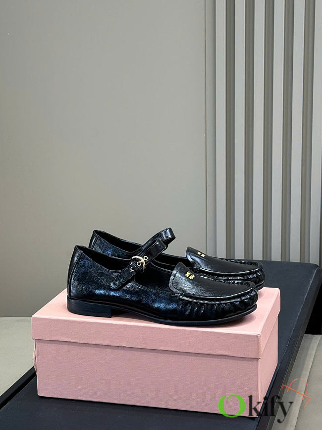 Okify MiuMiu Black Loafers With Straps - 1