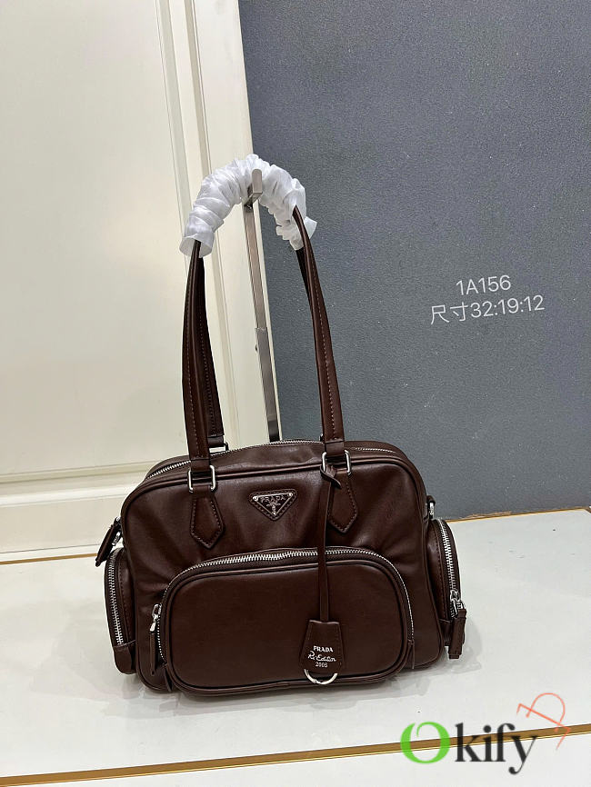 Okify Prada Dark Brown Leather Bag 32x19x12cm - 1