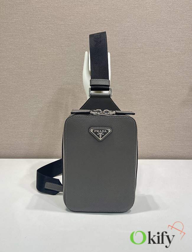 Okify Prada Brique Saffiano Chest Bag Gray 2VZ106 20x14x5cm - 1
