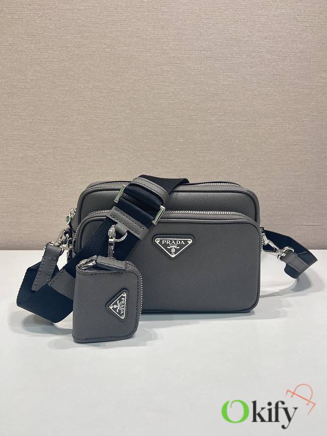 Okify Prada Saffiano Leather Shoulder Bag Gray 2VH170 20x13.5x7cm - 1