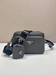 Okify Prada Saffiano Leather Shoulder Bag Gray 2VH170 20x13.5x7cm - 1