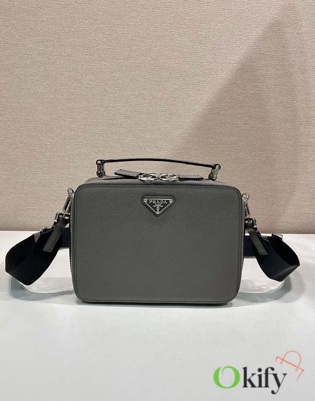 Okify Prada Brique Medium Saffiano Leather Bag In Gray 2VH069 22x16x6cm - 1
