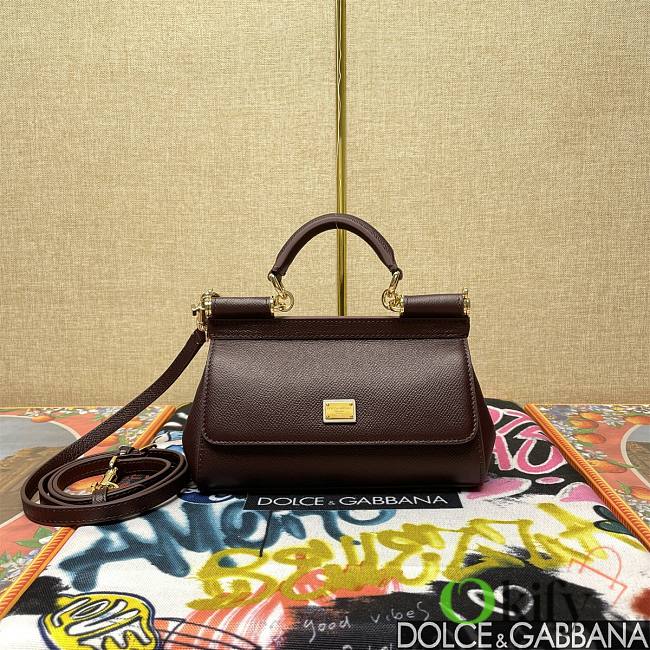 Okify Dolce & Gabbana Sicily Handbag In Dark Brown 11x18x6cm - 1