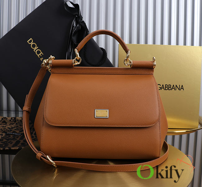 Okify Dolce & Gabbana Sicily Large Bag Brown Calfskin 25x20x12cm - 1