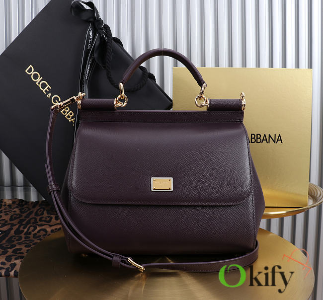 Okify Dolce & Gabbana Sicily Large Bag Dark Brown Calfskin 25x20x12cm - 1
