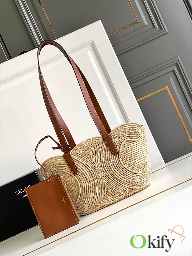 Okify Celine Large Panier Bag With Triomphe Braided Raffia 36x21.5x13cm - 1