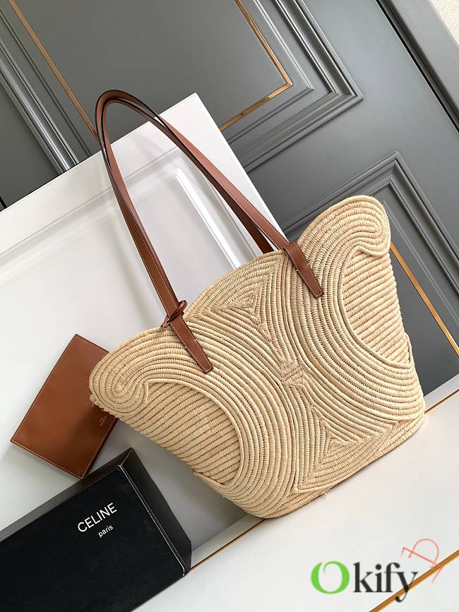 Okify Celine Super Large Panier Bag With Triomphe Braided Raffia 47x30.5x15cm - 1