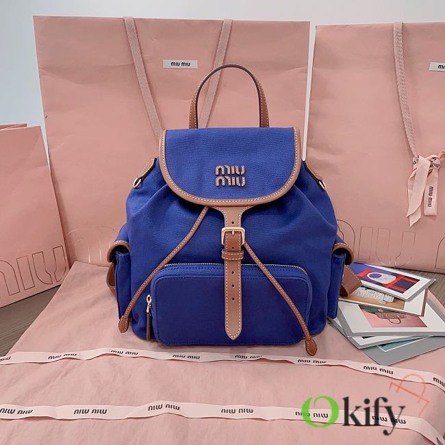 Okify MiuMiu Dark Blue Large Backpack 5BZ042 29.5x25x12.5cm - 1