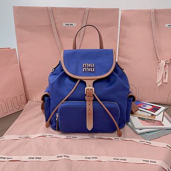Okify MiuMiu Dark Blue Large Backpack 5BZ042 29.5x25x12.5cm