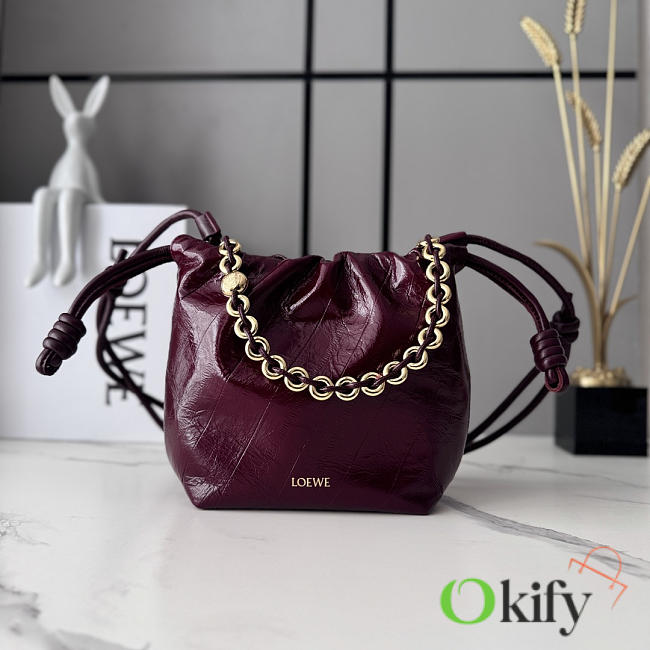 Okify Loewe Flamenco Mini Bag Burgundy Crinkle Leather 23x17x5.5cm - 1