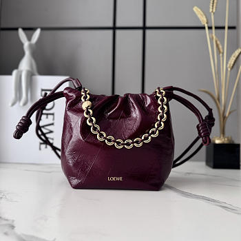 Okify Loewe Flamenco Mini Bag Burgundy Crinkle Leather 23x17x5.5cm