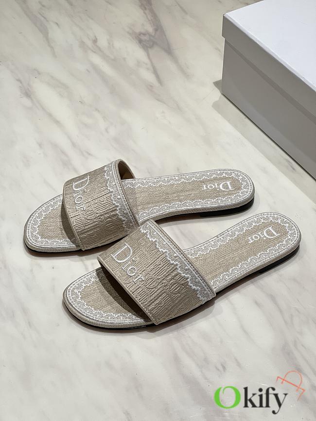 Okify Dior Beige Embroidered Women Slides  - 1