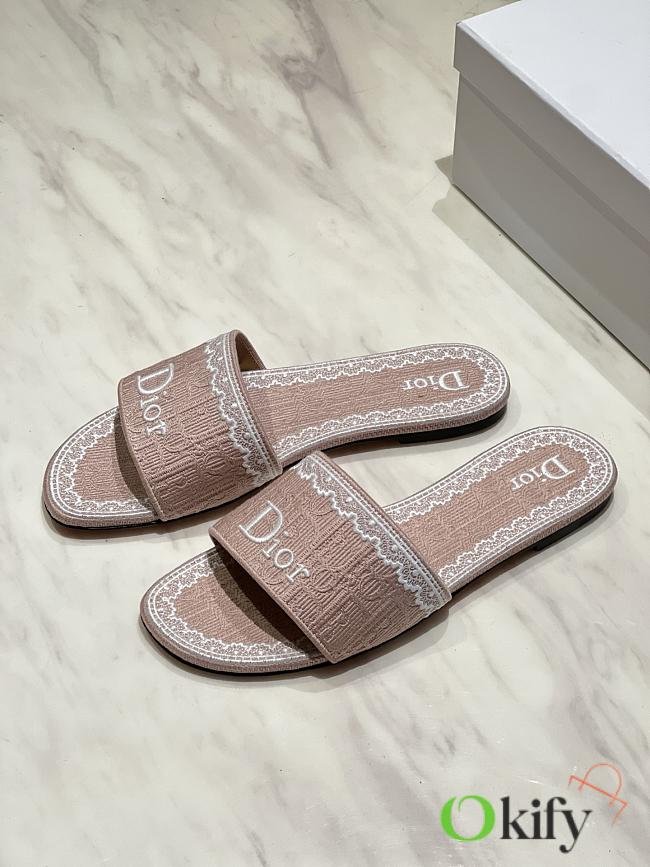 Okify Dior Light Pink Embroidered Women Slides  - 1