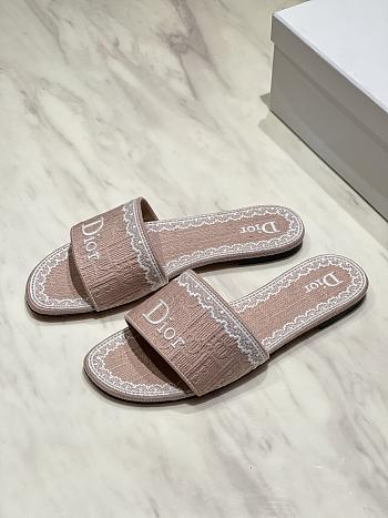 Okify Dior Light Pink Embroidered Women Slides 