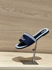 Okify Dior Dark Blue Embroidered Women Slides  - 3
