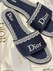 Okify Dior Dark Blue Embroidered Women Slides  - 2