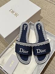 Okify Dior Dark Blue Embroidered Women Slides  - 4