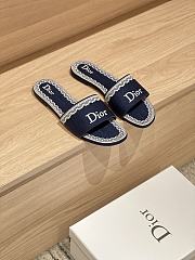 Okify Dior Dark Blue Embroidered Women Slides  - 6