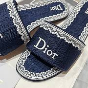 Okify Dior Dark Blue Embroidered Women Slides  - 5