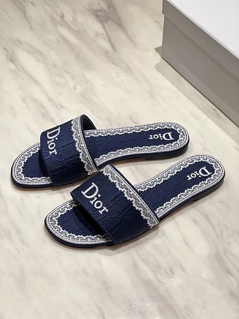 Okify Dior Dark Blue Embroidered Women Slides 