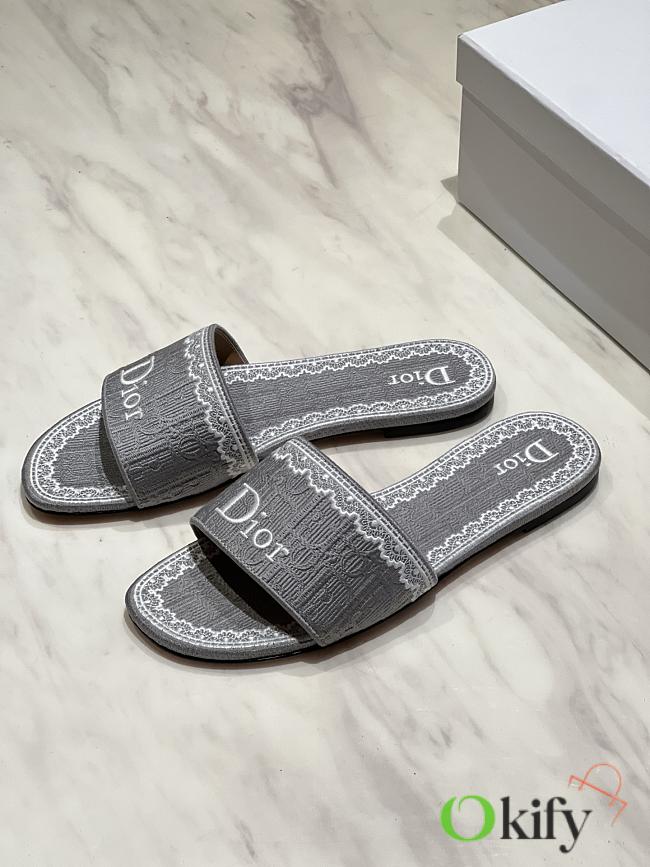 Okify Dior Gray Embroidered Women Slides  - 1