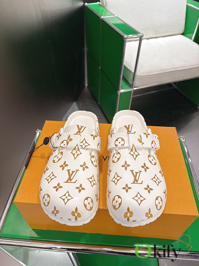 Okify Louis Vuitton White Close Toe Slippers Unisex - 1