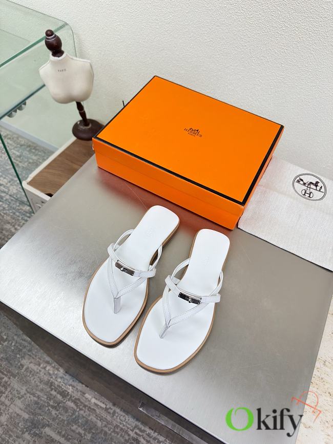 Okify Hermes White Flip Flop Women Slides - 1