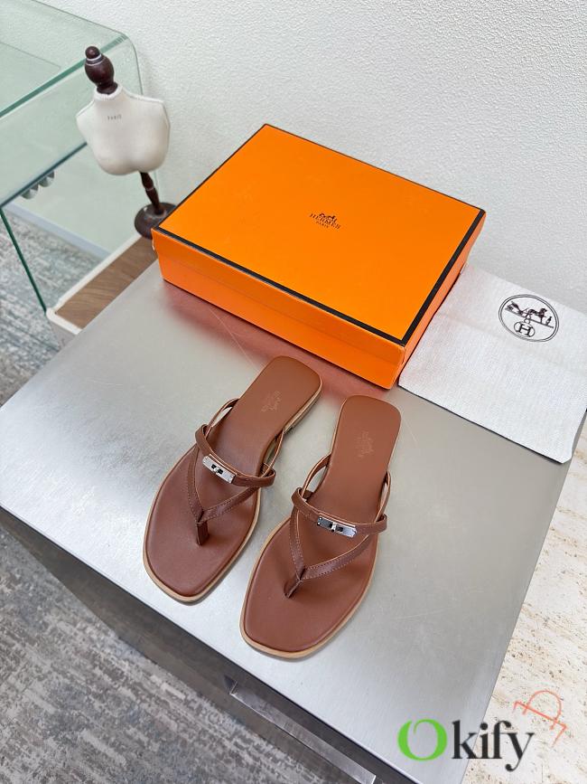 Okify Hermes Dark Brown Flip Flop Women Slides - 1