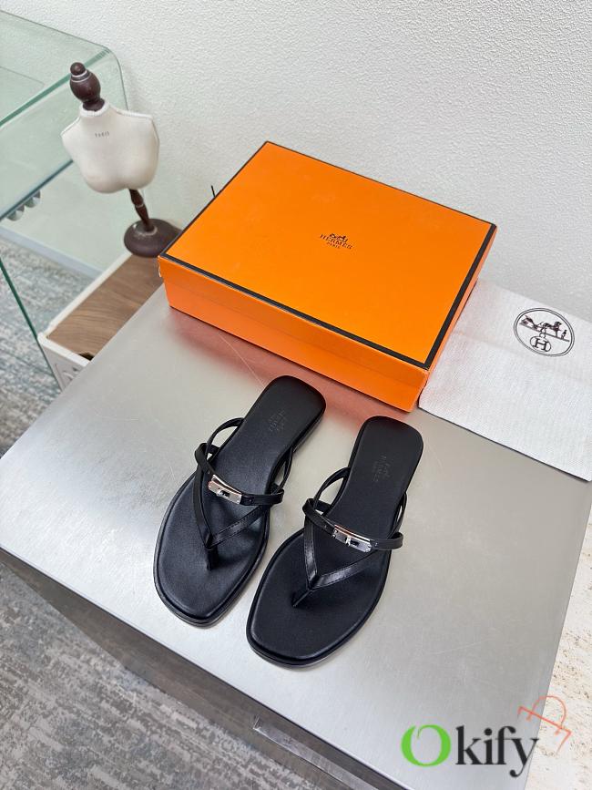 Okify Hermes Black Flip Flop Women Slides - 1