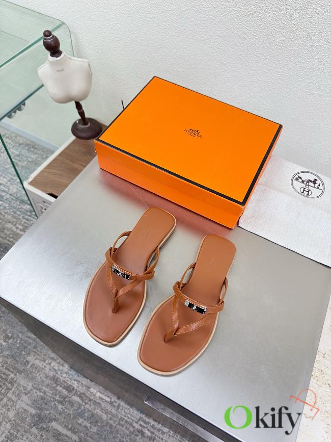 Okify Hermes Brown Flip Flop Women Slides - 1