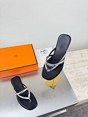 Okify Hermes Black With Silver Strap Flip Flop Women Slides - 6