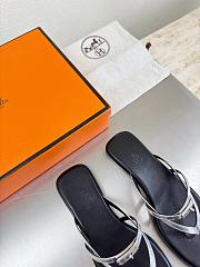 Okify Hermes Black With Silver Strap Flip Flop Women Slides - 4
