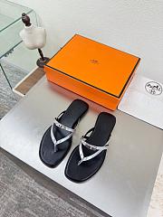 Okify Hermes Black With Silver Strap Flip Flop Women Slides - 1