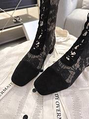 Okify Dior J'Adior Black Embroidered Mesh High Boots 3.5cm - 4