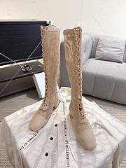 Okify Dior J'Adior Beige Embroidered Mesh High Boots 3.5cm - 6