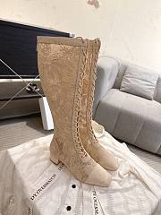 Okify Dior J'Adior Beige Embroidered Mesh High Boots 3.5cm - 1