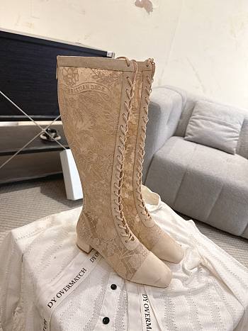 Okify Dior J'Adior Beige Embroidered Mesh High Boots 3.5cm