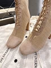 Okify Dior J'Adior Beige Embroidered Mesh Boots 8cm 28274 - 3
