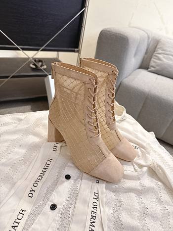 Okify Dior J'Adior Beige Embroidered Mesh Boots 8cm 28274