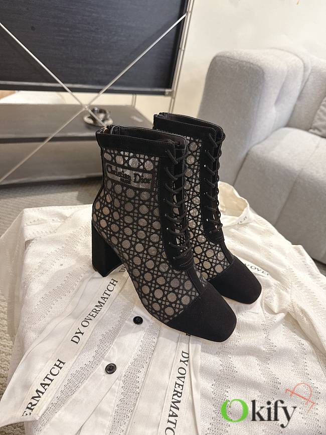 Okify Dior J'Adior Black Embroidered Mesh Boots 8cm 28275 - 1